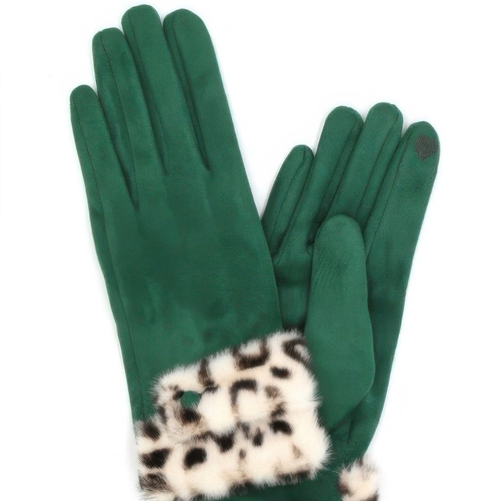 Leopard Faux Fur Cuff Smart Touch Gloves